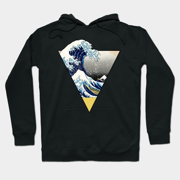 Triangle Retro Vintage Distressed The Great Wave off Kanagawa Hoodie by DazzlingApparel